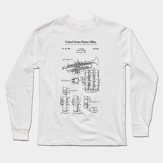 Trumpet Patent Black Long Sleeve T-Shirt by Luve